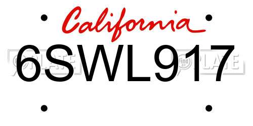 6SWL917 California License Plate