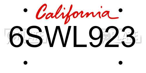 6SWL923 California License Plate