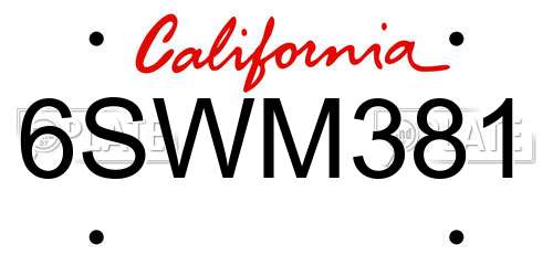 6SWM381 California License Plate
