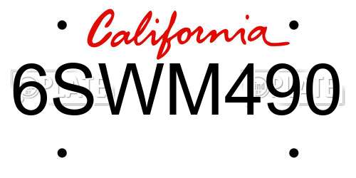 6SWM490 California License Plate
