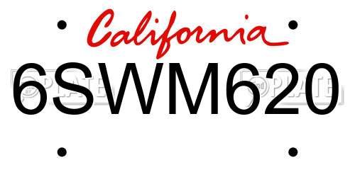 6SWM620 California License Plate