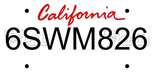 6SWM826 California License Plate