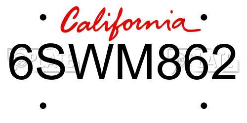 6SWM862 California License Plate