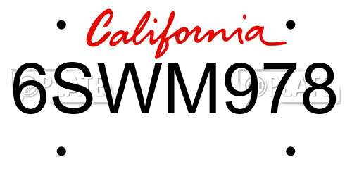 6SWM978 California License Plate