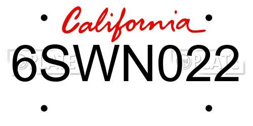 6SWN022 California License Plate