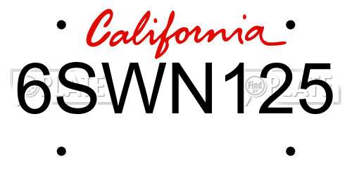 6SWN125 California License Plate