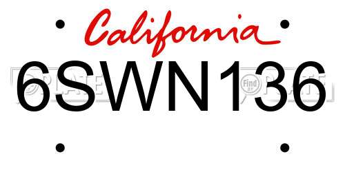 6SWN136 California License Plate