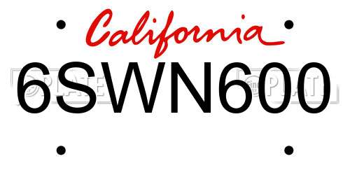 6SWN600 California License Plate