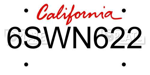 6SWN622 California License Plate