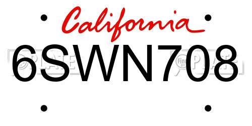 6SWN708 California License Plate