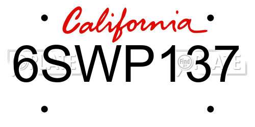 6SWP137 California License Plate