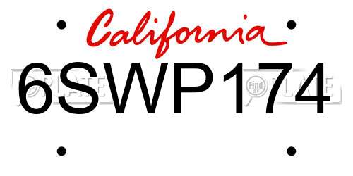 6SWP174 California License Plate