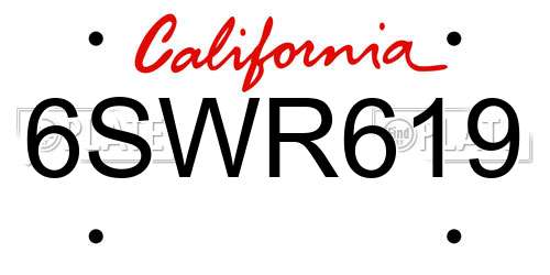 6SWR619 California License Plate