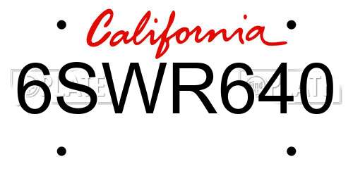 6SWR640 California License Plate