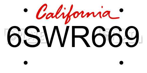 6SWR669 California License Plate
