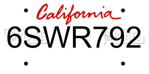 6SWR792 California License Plate