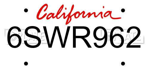 6SWR962 California License Plate