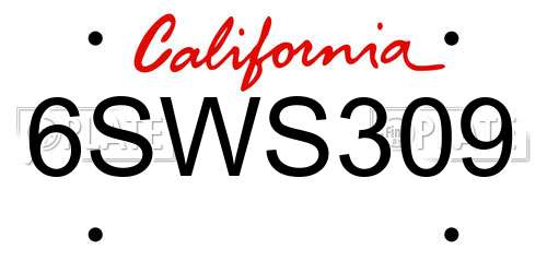 6SWS309 California License Plate