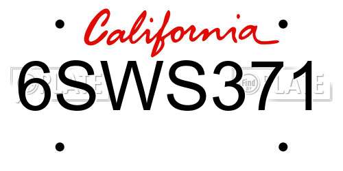 6SWS371 California License Plate
