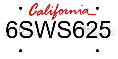 6SWS625 California License Plate