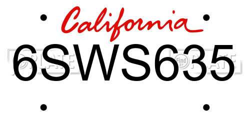 6SWS635 California License Plate