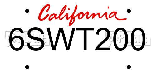6SWT200 California License Plate