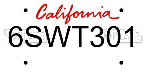 6SWT301 California License Plate