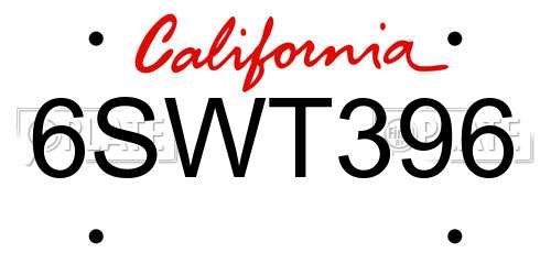 6SWT396 California License Plate