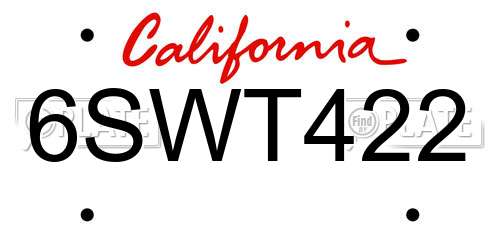 6SWT422 California License Plate
