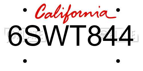 6SWT844 California License Plate