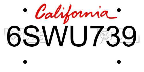 6SWU739 California License Plate