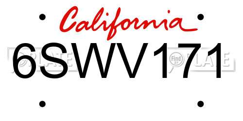 6SWV171 California License Plate