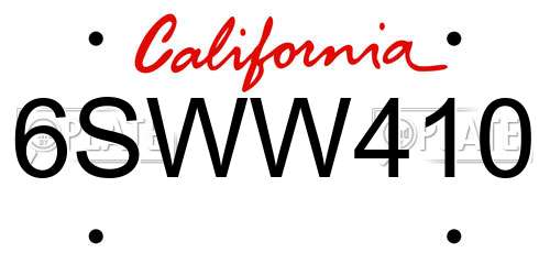 6SWW410 California License Plate