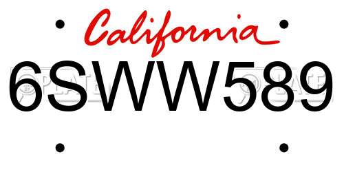 6SWW589 California License Plate