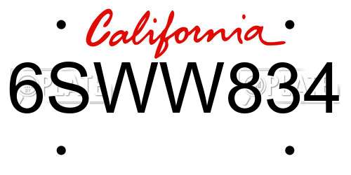 6SWW834 California License Plate