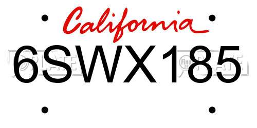 6SWX185 California License Plate