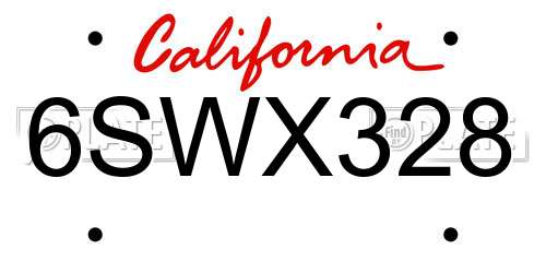 6SWX328 California License Plate