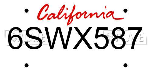6SWX587 California License Plate