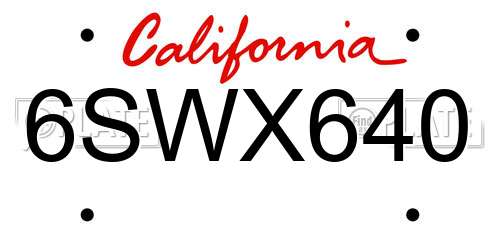 6SWX640 California License Plate