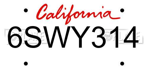 6SWY314 California License Plate