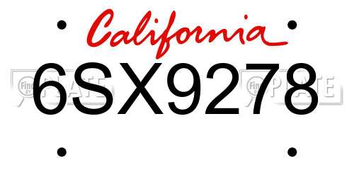 6SX9278 California License Plate
