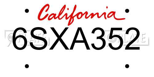 6SXA352 California License Plate