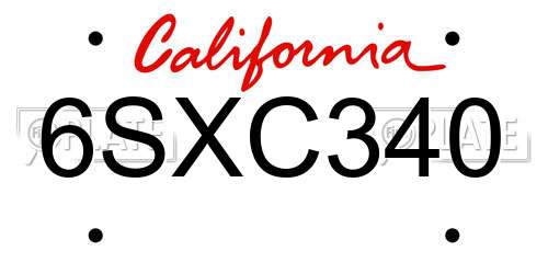 6SXC340 California License Plate