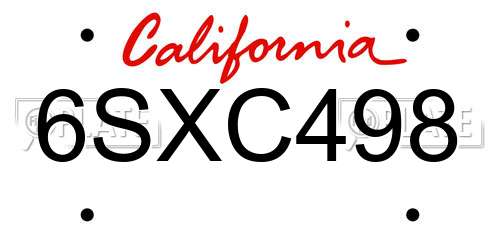 6SXC498 California License Plate