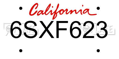 6SXF623 California License Plate