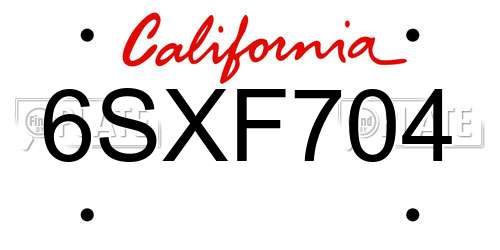 6SXF704 California License Plate