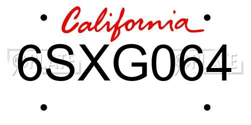 6SXG064 California License Plate