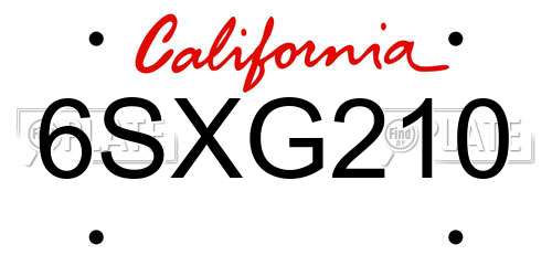 6SXG210 California License Plate