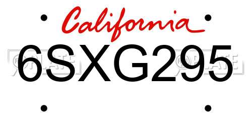 6SXG295 California License Plate