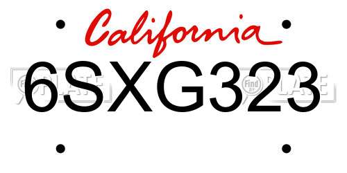 6SXG323 California License Plate